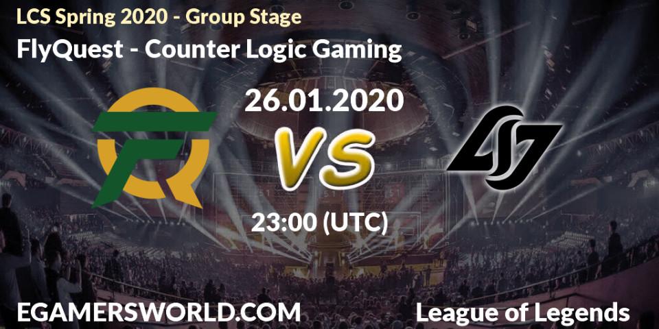 Prognose für das Spiel FlyQuest VS Counter Logic Gaming. 26.01.20. LoL - LCS Spring 2020 - Group Stage
