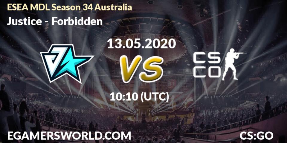 Prognose für das Spiel Justice VS Forbidden. 13.05.20. CS2 (CS:GO) - ESEA MDL Season 34 Australia