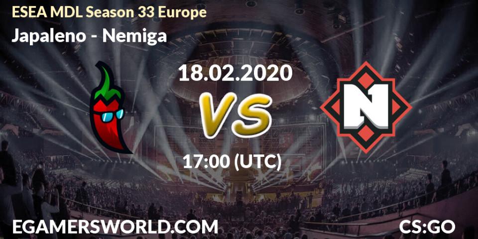 Prognose für das Spiel Japaleno VS Nemiga. 18.02.20. CS2 (CS:GO) - ESEA MDL Season 33 Europe