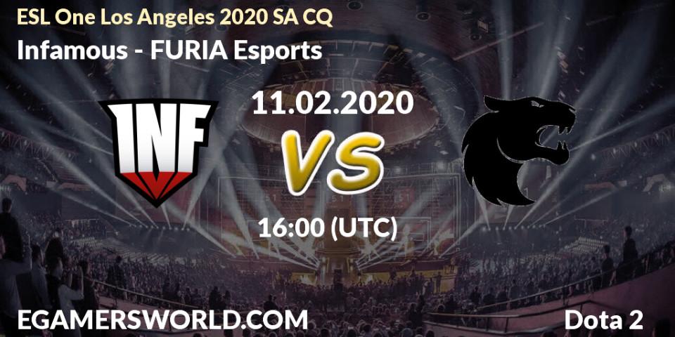 Prognose für das Spiel Infamous VS FURIA Esports. 11.02.20. Dota 2 - ESL One Los Angeles 2020 SA CQ