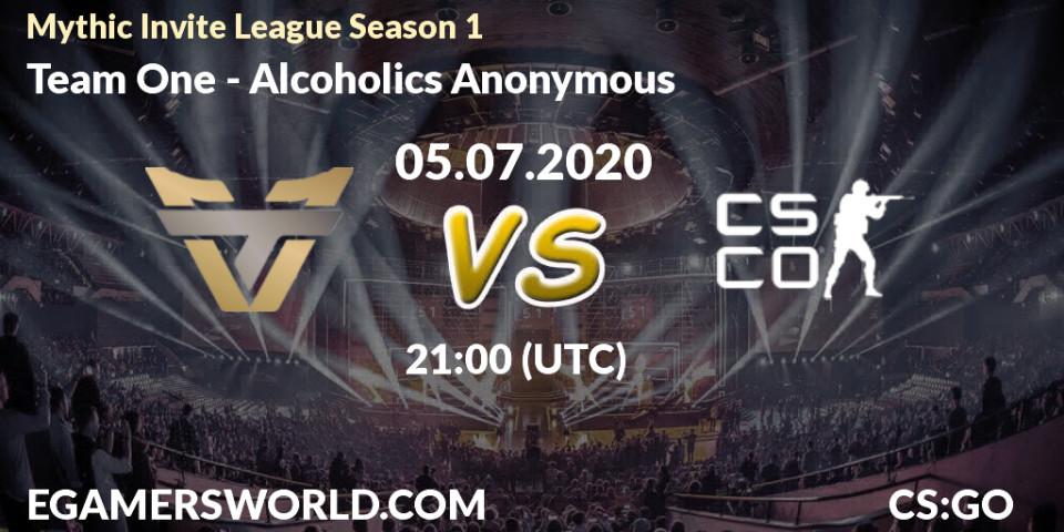 Prognose für das Spiel Team One VS Alcoholics Anonymous. 05.07.2020 at 21:00. Counter-Strike (CS2) - Mythic Invite League Season 1