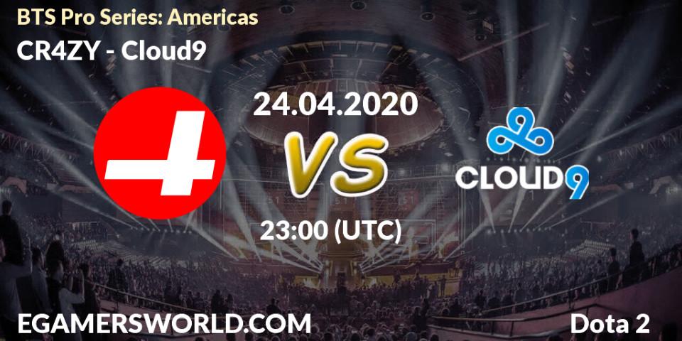 Prognose für das Spiel CR4ZY VS Cloud9. 24.04.20. Dota 2 - BTS Pro Series: Americas