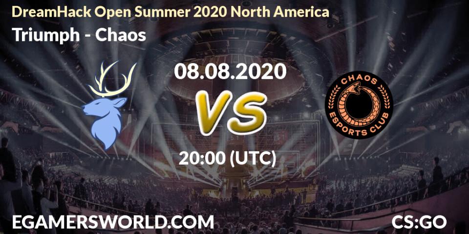 Prognose für das Spiel Triumph VS Chaos. 08.08.2020 at 20:00. Counter-Strike (CS2) - DreamHack Open Summer 2020 North America