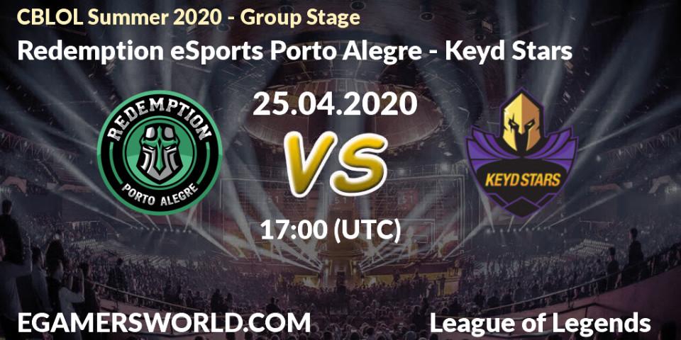 Prognose für das Spiel Redemption eSports Porto Alegre VS Keyd Stars. 25.04.2020 at 17:00. LoL - CBLOL Summer 2020 - Group Stage