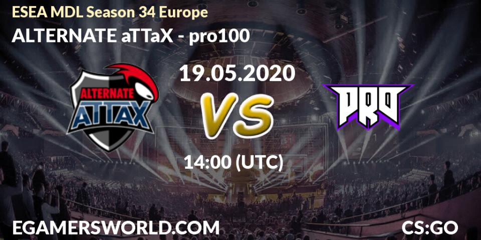 Prognose für das Spiel ALTERNATE aTTaX VS pro100. 11.06.2020 at 18:05. Counter-Strike (CS2) - ESEA MDL Season 34 Europe