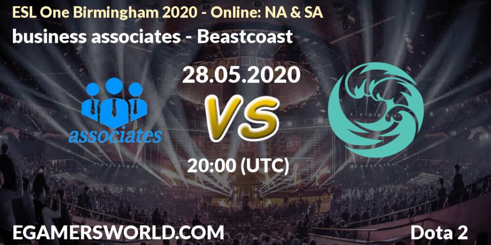 Prognose für das Spiel business associates VS Beastcoast. 28.05.2020 at 19:45. Dota 2 - ESL One Birmingham 2020 - Online: NA & SA