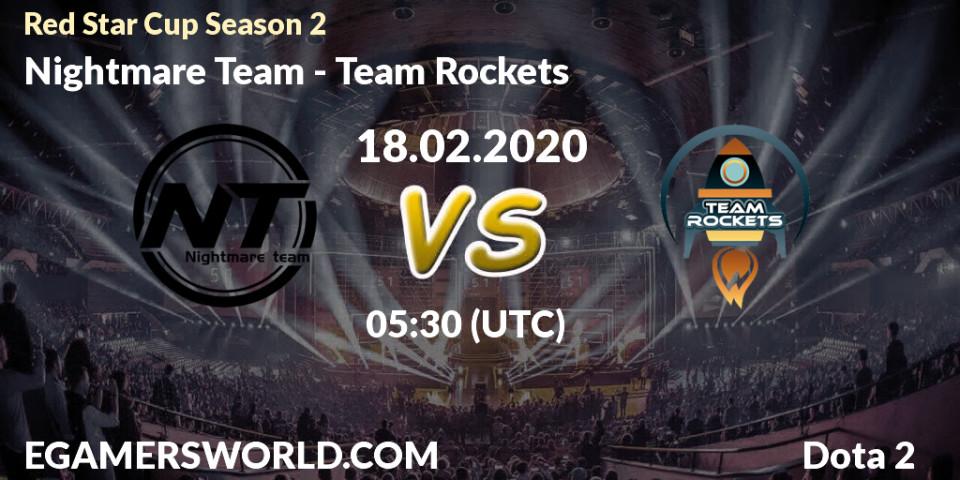 Prognose für das Spiel Nightmare Team VS Team Rockets. 22.02.20. Dota 2 - Red Star Cup Season 3