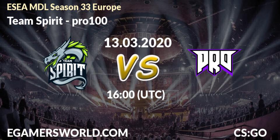 Prognose für das Spiel Team Spirit VS pro100. 13.03.20. CS2 (CS:GO) - ESEA MDL Season 33 Europe