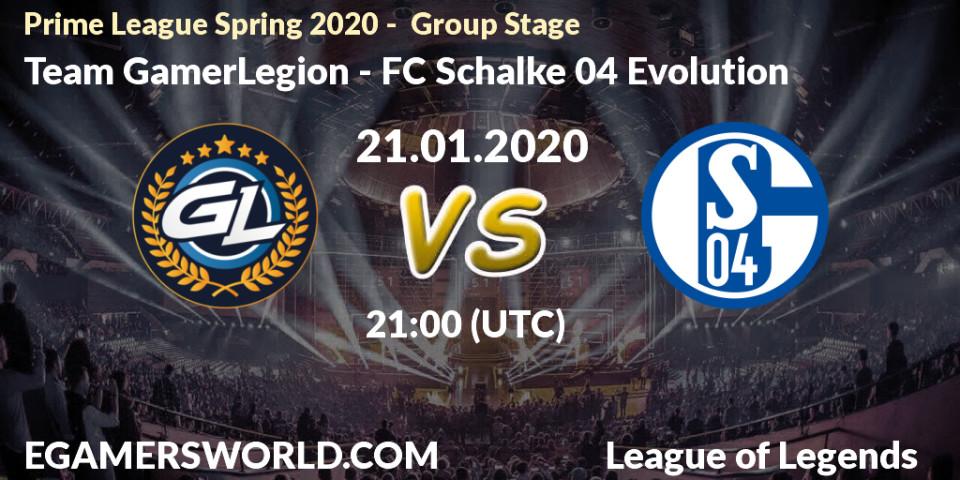 Prognose für das Spiel Team GamerLegion VS FC Schalke 04 Evolution. 23.01.20. LoL - Prime League Spring 2020 - Group Stage