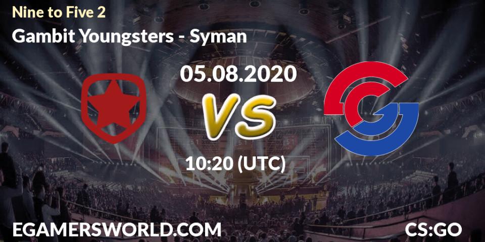 Prognose für das Spiel Gambit Youngsters VS Syman. 05.08.20. CS2 (CS:GO) - Nine to Five 2