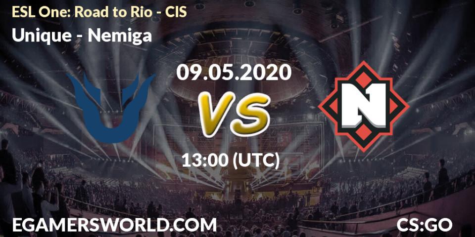 Prognose für das Spiel Unique VS Nemiga. 09.05.20. CS2 (CS:GO) - ESL One: Road to Rio - CIS