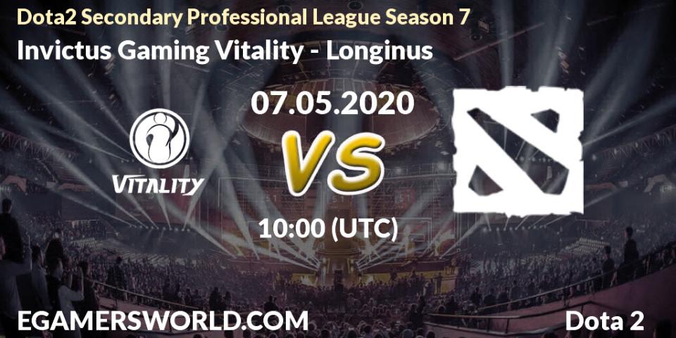 Prognose für das Spiel Invictus Gaming Vitality VS Longinus. 07.05.20. Dota 2 - Dota2 Secondary Professional League 2020