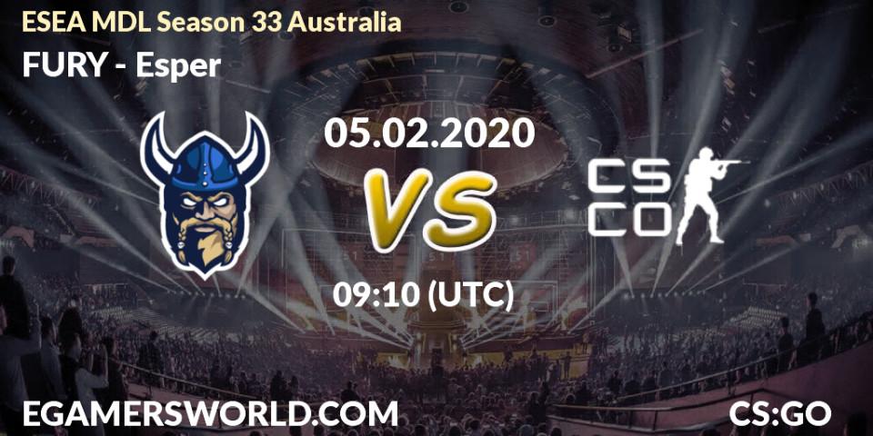 Prognose für das Spiel FURY VS Esper. 05.02.2020 at 09:10. Counter-Strike (CS2) - ESEA MDL Season 33 Australia