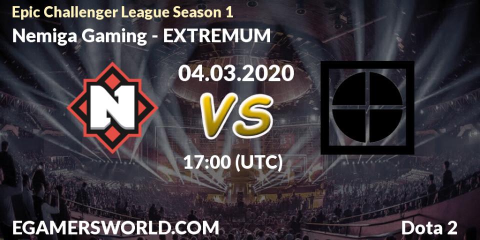 Prognose für das Spiel Nemiga Gaming VS EXTREMUM. 04.03.2020 at 13:59. Dota 2 - Epic Challenger League Season 1