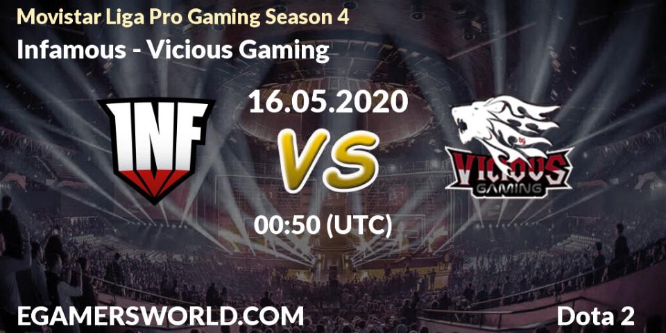Prognose für das Spiel Infamous VS Vicious Gaming. 16.05.20. Dota 2 - Movistar Liga Pro Gaming Season 4