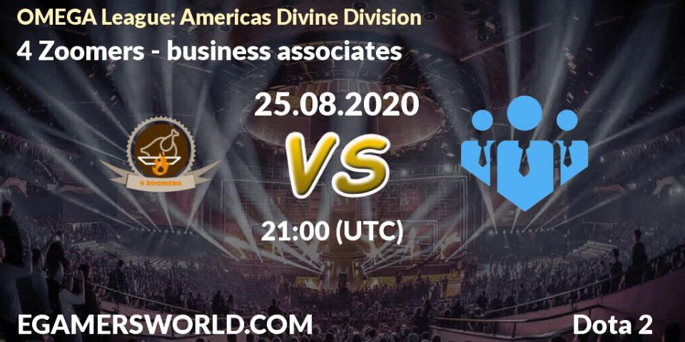 Prognose für das Spiel 4 Zoomers VS business associates. 26.08.20. Dota 2 - OMEGA League: Americas Divine Division