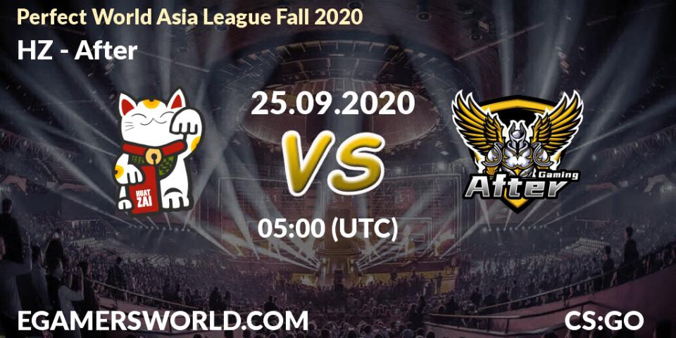 Prognose für das Spiel HZ VS After. 25.09.20. CS2 (CS:GO) - Perfect World Asia League Fall 2020