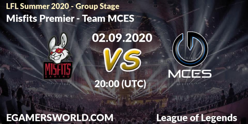 Prognose für das Spiel Misfits Premier VS Team MCES. 02.09.2020 at 20:00. LoL - LFL Summer 2020 - Group Stage