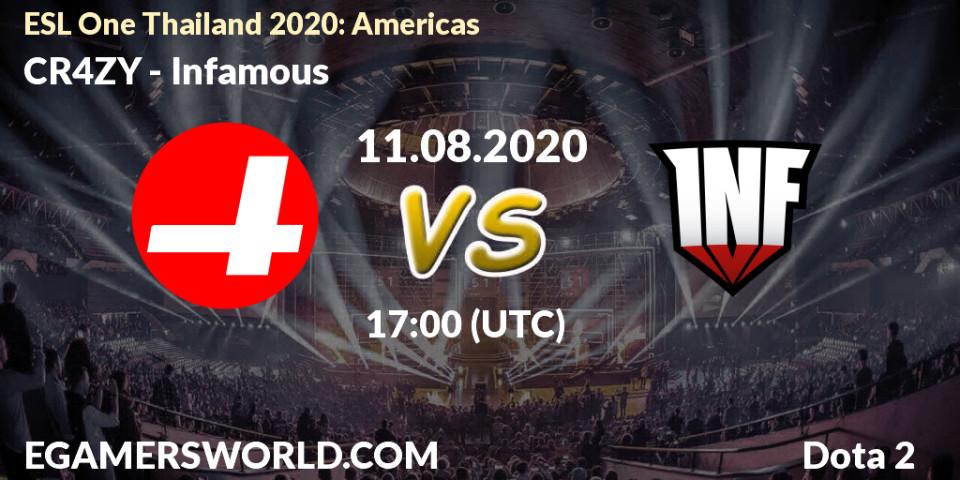 Prognose für das Spiel CR4ZY VS Infamous. 11.08.2020 at 17:00. Dota 2 - ESL One Thailand 2020: Americas