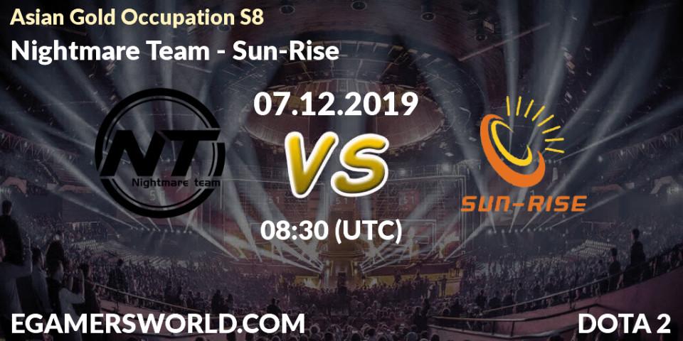 Prognose für das Spiel Nightmare Team VS Sun-Rise. 06.12.19. Dota 2 - Asian Gold Occupation S8 