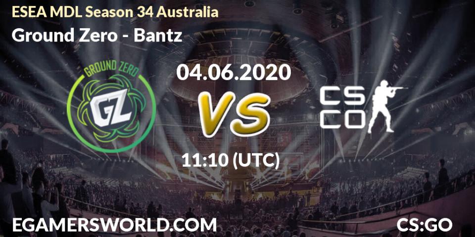 Prognose für das Spiel Ground Zero VS Bantz. 08.06.2020 at 10:10. Counter-Strike (CS2) - ESEA MDL Season 34 Australia