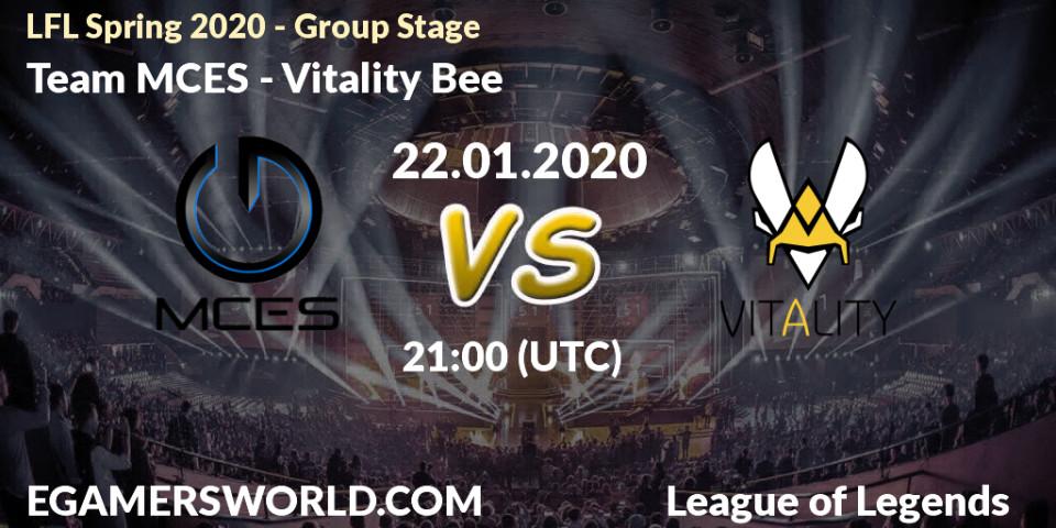 Prognose für das Spiel Team MCES VS Vitality Bee. 22.01.20. LoL - LFL Spring 2020 - Group Stage