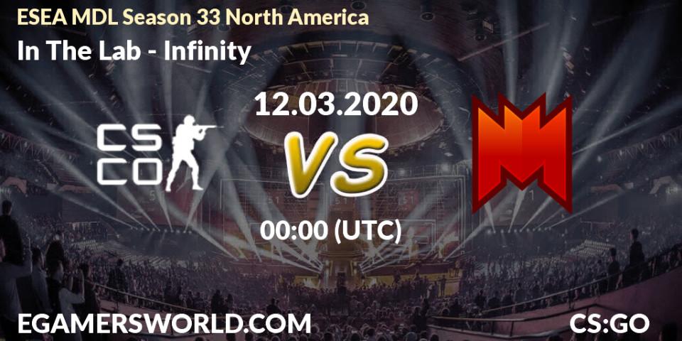 Prognose für das Spiel In The Lab VS Infinity. 12.03.2020 at 00:10. Counter-Strike (CS2) - ESEA MDL Season 33 North America