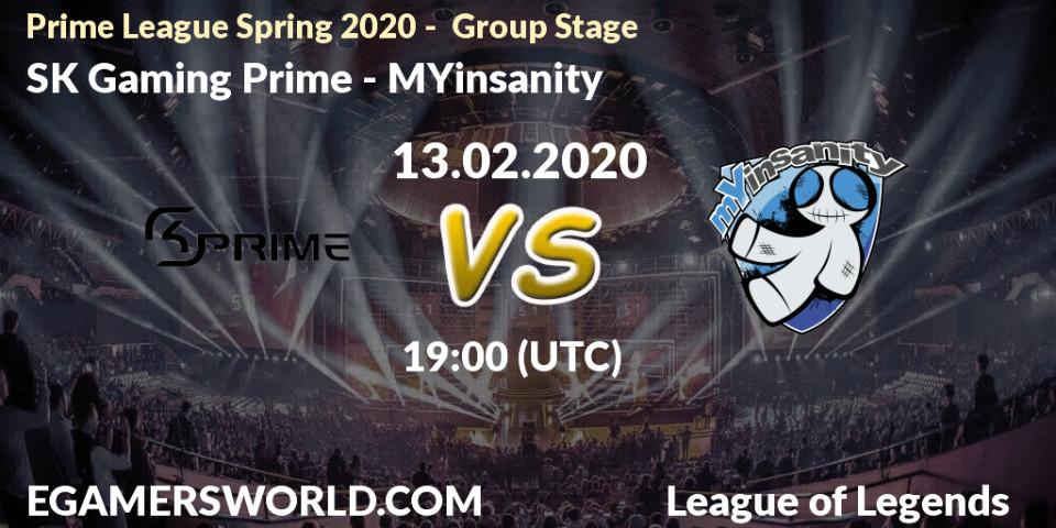 Prognose für das Spiel SK Gaming Prime VS MYinsanity. 13.02.2020 at 20:00. LoL - Prime League Spring 2020 - Group Stage
