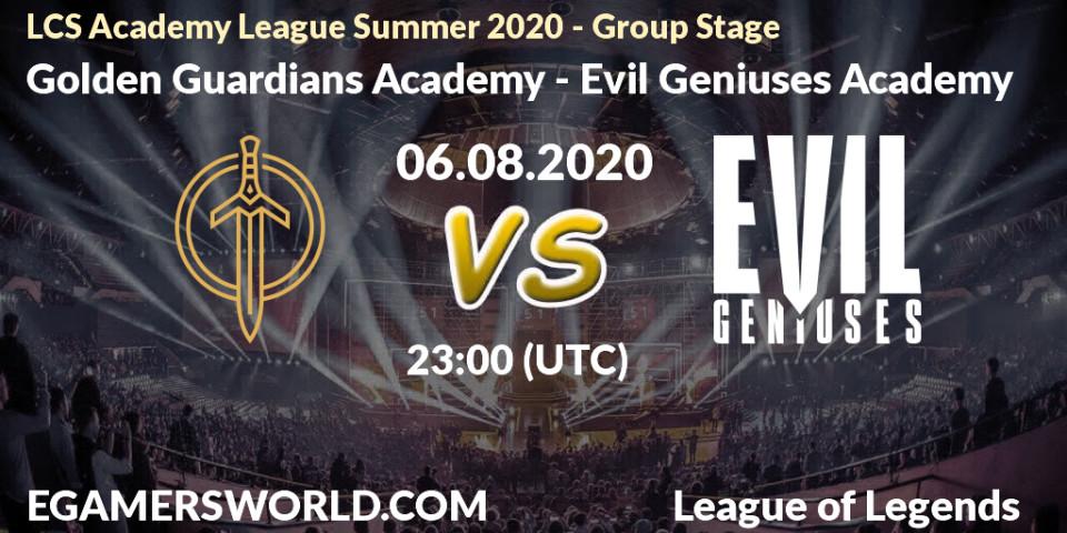 Prognose für das Spiel Golden Guardians Academy VS Evil Geniuses Academy. 07.08.2020 at 00:00. LoL - LCS Academy League Summer 2020 - Group Stage