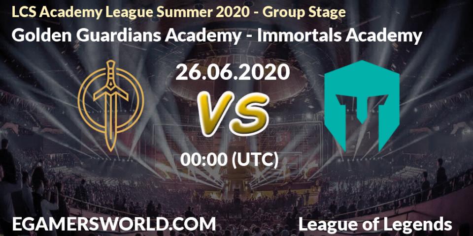 Prognose für das Spiel Golden Guardians Academy VS Immortals Academy. 26.06.2020 at 00:00. LoL - LCS Academy League Summer 2020 - Group Stage