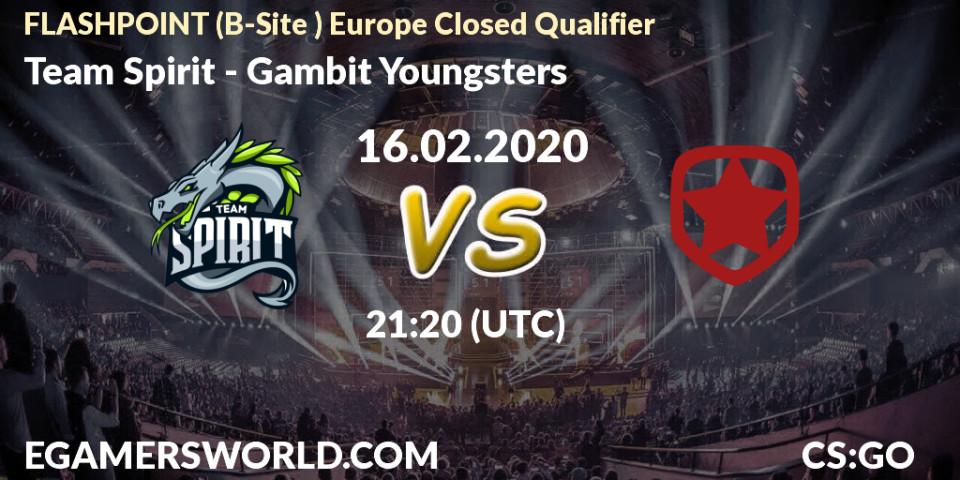 Prognose für das Spiel Team Spirit VS Gambit Youngsters. 16.02.20. CS2 (CS:GO) - FLASHPOINT Europe Closed Qualifier