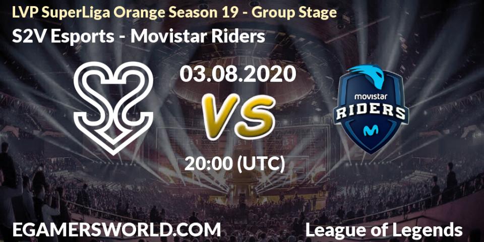 Prognose für das Spiel S2V Esports VS Movistar Riders. 03.08.2020 at 20:00. LoL - LVP SuperLiga Orange Season 19 - Group Stage