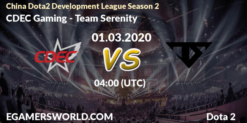 Prognose für das Spiel CDEC Gaming VS Team Serenity. 01.03.20. Dota 2 - China Dota2 Development League Season 2
