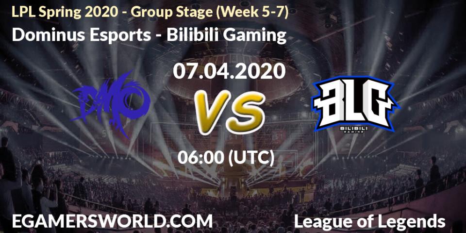 Prognose für das Spiel Dominus Esports VS Bilibili Gaming. 07.04.2020 at 06:00. LoL - LPL Spring 2020 - Group Stage (Week 5-7)