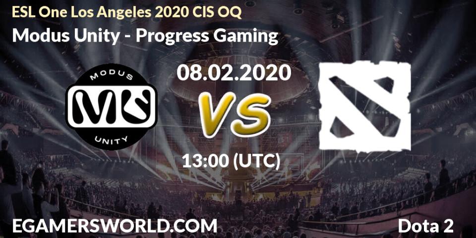 Prognose für das Spiel Modus Unity VS Progress Gaming. 08.02.20. Dota 2 - ESL One Los Angeles 2020 CIS OQ