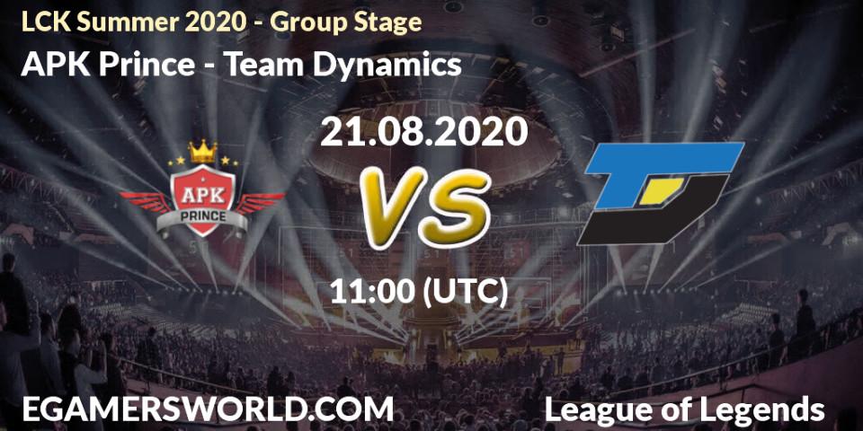 Prognose für das Spiel SeolHaeOne Prince VS Team Dynamics. 21.08.20. LoL - LCK Summer 2020 - Group Stage