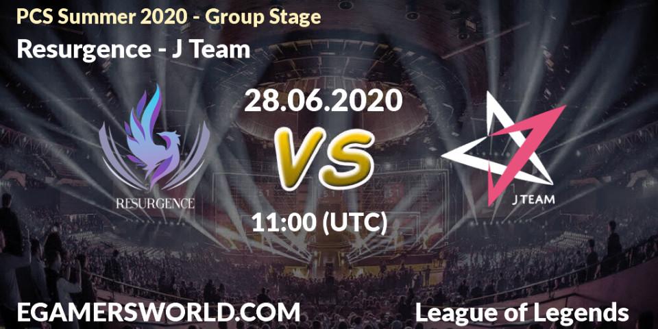 Prognose für das Spiel Resurgence VS J Team. 28.06.2020 at 11:00. LoL - PCS Summer 2020 - Group Stage