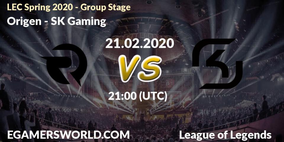 Prognose für das Spiel Origen VS SK Gaming. 21.02.20. LoL - LEC Spring 2020 - Group Stage