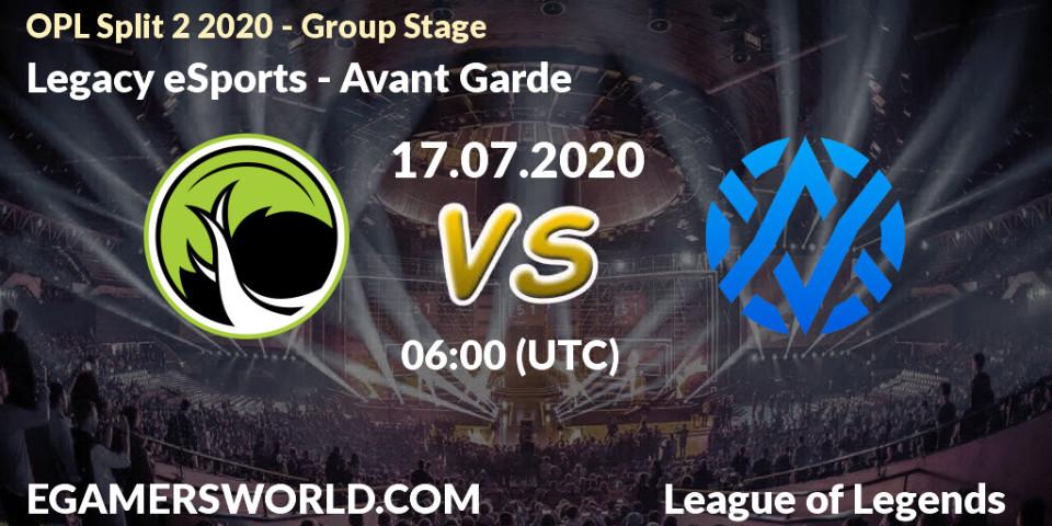 Prognose für das Spiel Legacy eSports VS Avant Garde. 17.07.20. LoL - OPL Split 2 2020 - Group Stage
