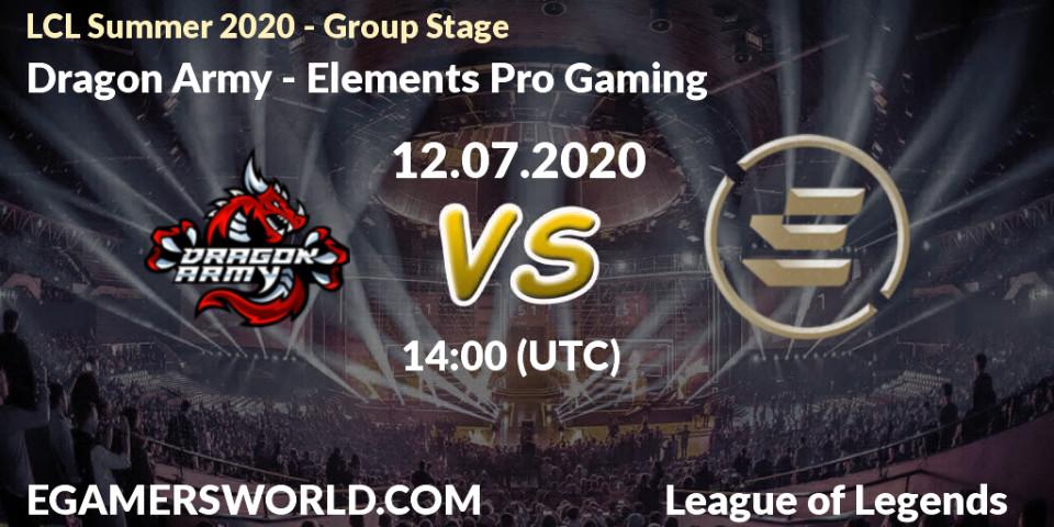 Prognose für das Spiel Dragon Army VS Elements Pro Gaming. 12.07.20. LoL - LCL Summer 2020 - Group Stage