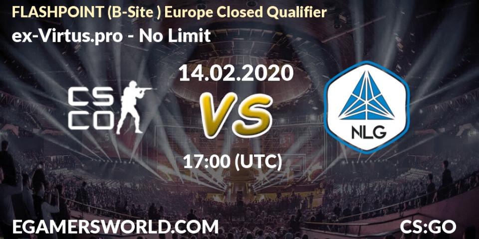 Prognose für das Spiel ex-Virtus.pro VS No Limit. 14.02.2020 at 17:15. Counter-Strike (CS2) - FLASHPOINT Europe Closed Qualifier