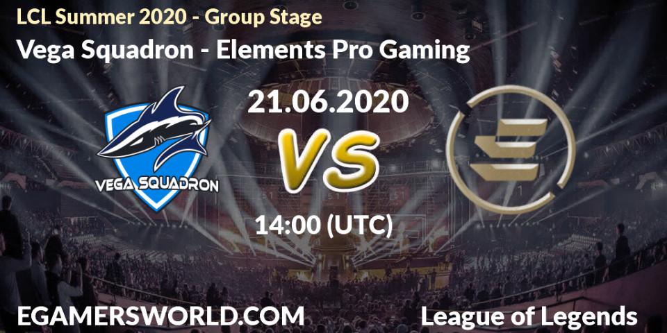 Prognose für das Spiel Vega Squadron VS Elements Pro Gaming. 21.06.20. LoL - LCL Summer 2020 - Group Stage