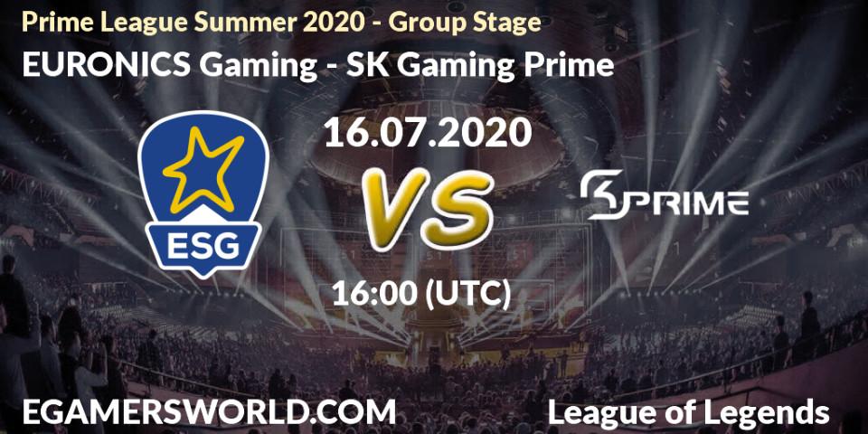 Prognose für das Spiel EURONICS Gaming VS SK Gaming Prime. 16.07.20. LoL - Prime League Summer 2020 - Group Stage