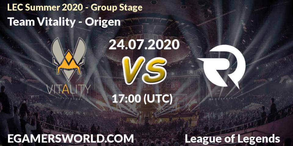 Prognose für das Spiel Team Vitality VS Origen. 24.07.20. LoL - LEC Summer 2020 - Group Stage