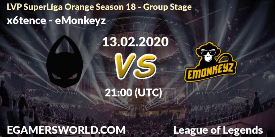 Prognose für das Spiel x6tence VS eMonkeyz. 13.02.2020 at 21:00. LoL - LVP SuperLiga Orange Season 18 - Group Stage