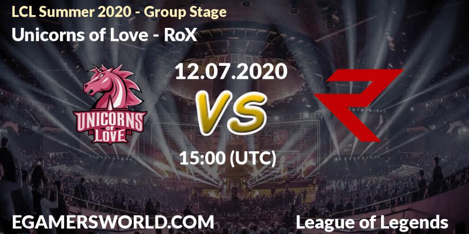 Prognose für das Spiel Unicorns of Love VS RoX. 12.07.20. LoL - LCL Summer 2020 - Group Stage