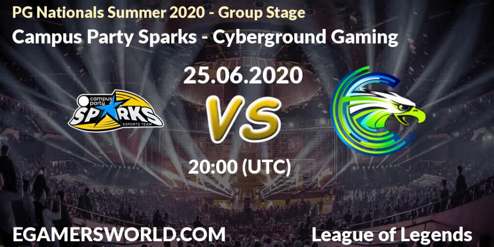 Prognose für das Spiel Campus Party Sparks VS Cyberground Gaming. 25.06.20. LoL - PG Nationals Summer 2020 - Group Stage