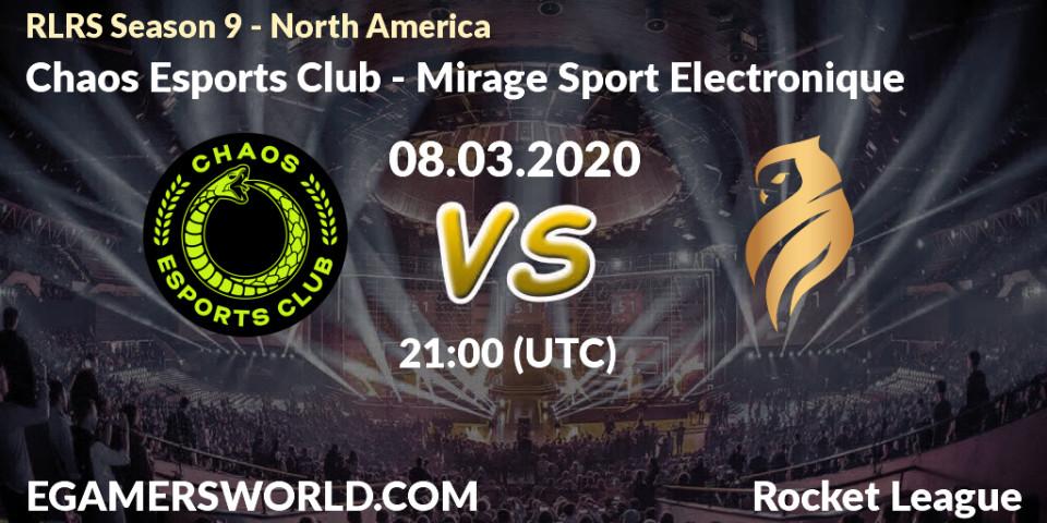 Prognose für das Spiel Chaos Esports Club VS Mirage Sport Electronique. 08.03.20. Rocket League - RLRS Season 9 - North America