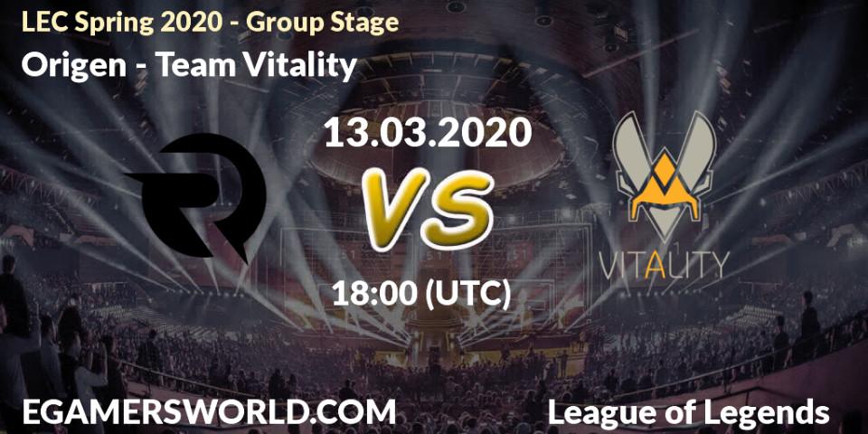 Prognose für das Spiel Origen VS Team Vitality. 20.03.20. LoL - LEC Spring 2020 - Group Stage