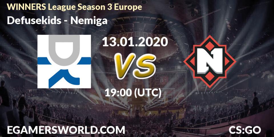 Prognose für das Spiel Defusekids VS Nemiga. 13.01.20. CS2 (CS:GO) - WINNERS League Season 3 Europe
